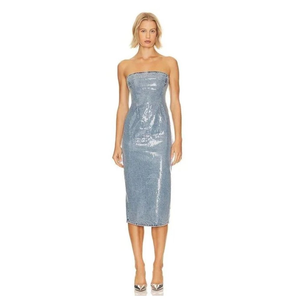 GRLFRND Blue Lindsi Lane Blakely Midi Column Dress
